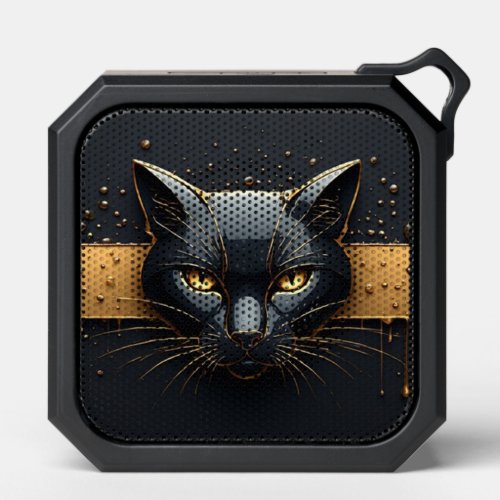 Black Cat Head With Gold Drip Design  Bluetooth Speaker