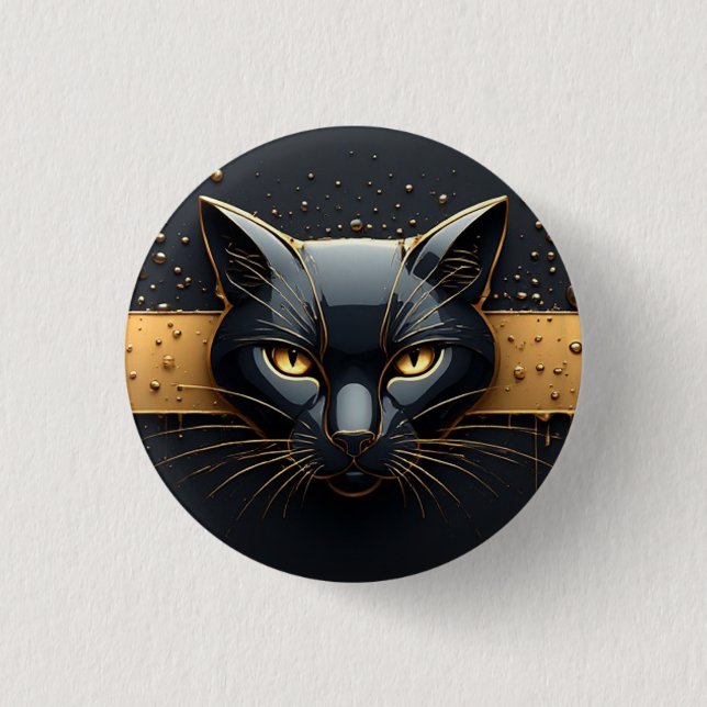 Black Cat Head With Gold Drip Design 🐈 Button (Front)