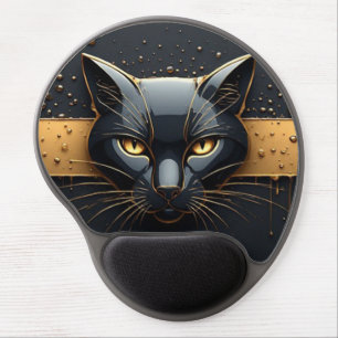 Black Cat Head With Gold Drip Design 🐈 Gel Mouse Pad