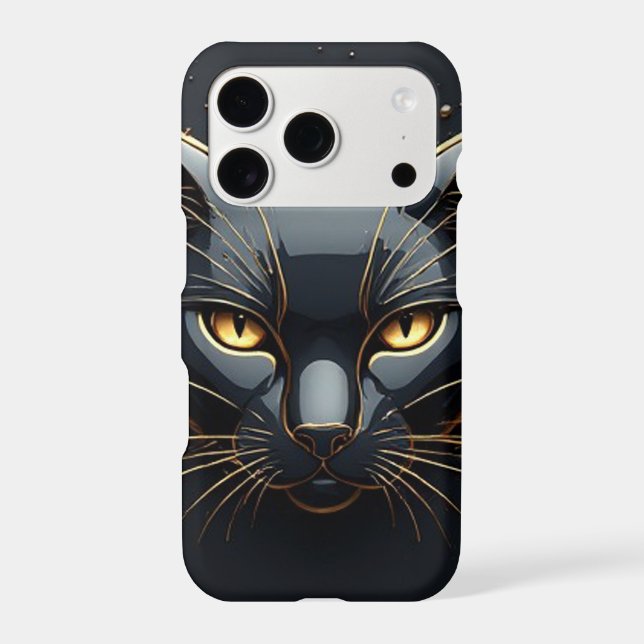 Black Cat Head With Gold Drip Design 🐈 iPhone Case (Back)