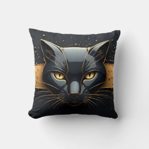 Black Cat Head With Gold Drip Design 🐈 Throw Pillow
