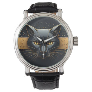 Black Cat Head With Gold Drip Design 🐈 Watch