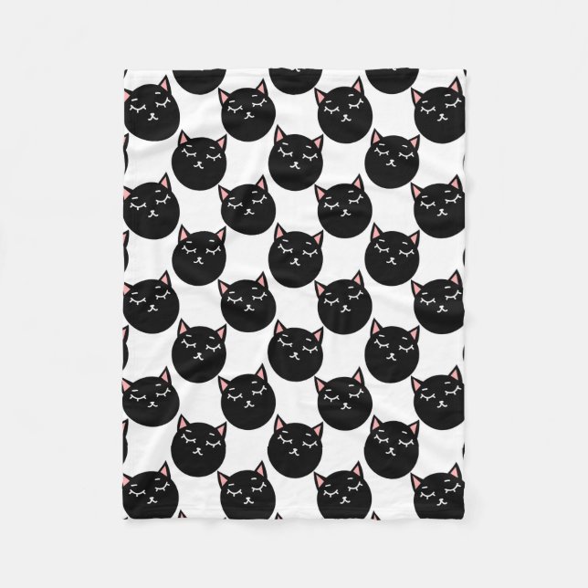 Black Cat Heads Pattern, Feline Design Fleece Blanket (Front)
