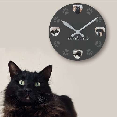 Black Cat Heart Photo Collage Wall Clock