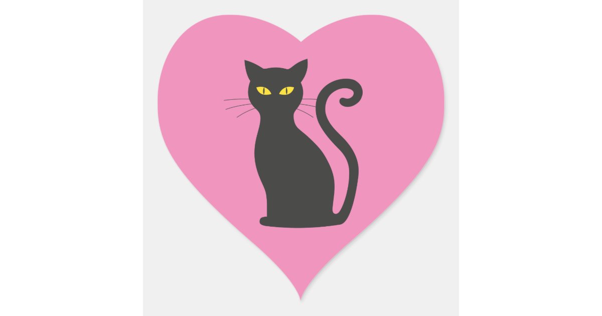 BLACK CAT HEART SHAPED STICKERS | Zazzle.com
