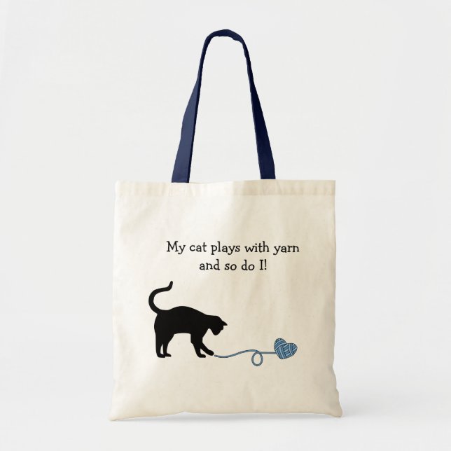 Black Cat & Heart Shaped Yarn (Blue) Tote Bag (Front)