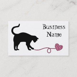 Black Cat & Heart Shaped Yarn (Pink) Business Card