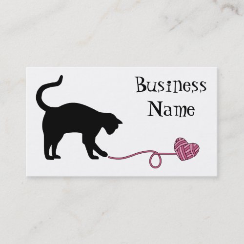 Black Cat  Heart Shaped Yarn Pink Business Card