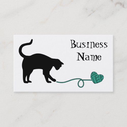 Black Cat  Heart Shaped Yarn Turquoise Business Card