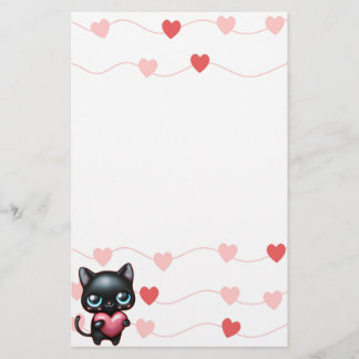 Black cat heart stationery Valentine's day