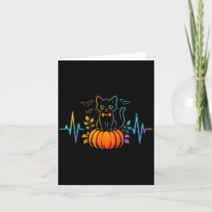 Black Cat Heartbeat Halloween Pumpkin For Women Card