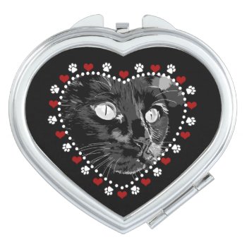 Black Cat Hearts And Paws Compact Mirror by xgdesignsnyc at Zazzle