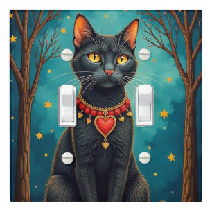 Black Cat Hearts Cute Folk Art Light Switch Cover