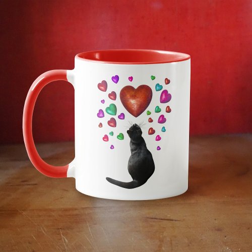 Black Cat Hearts Valentine Mug