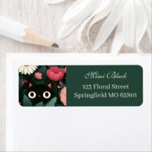 Black Cat Hidden In Pink Flower Green Background