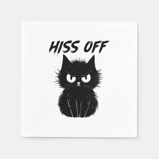 Black Cat Hiss Off For Men Women Meow Cat Gifts T- Napkins (Front)