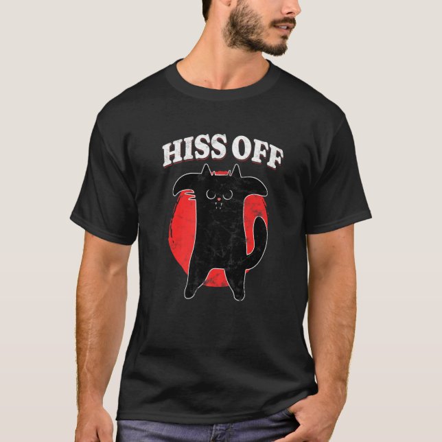 Black Cat Hiss Off Meow T-Shirt (Front)