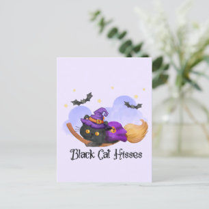 Black Cat Hisses – Halloween Witch Cat Postcard
