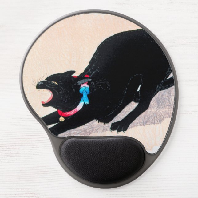 Black Cat Hissing Fine Art by Hiroaki Takahashi Gel Mouse Pad (Front)
