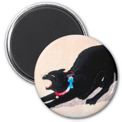 Black Cat Hissing Fine Art by Hiroaki Takahashi Magnet