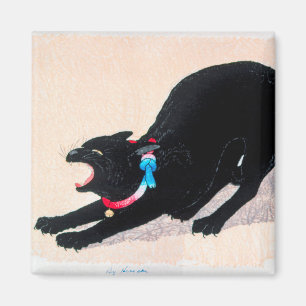 Black Cat Hissing Fine Art by Hiroaki Takahashi Magnet