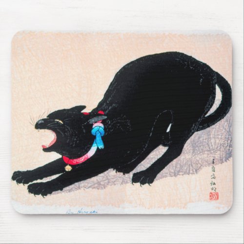 Black Cat Hissing Fine Art by Hiroaki Takahashi Mouse Pad