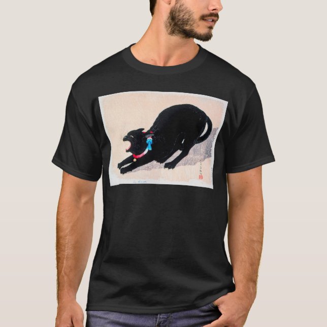 Black Cat Hissing Fine Art by Hiroaki Takahashi T-Shirt (Front)