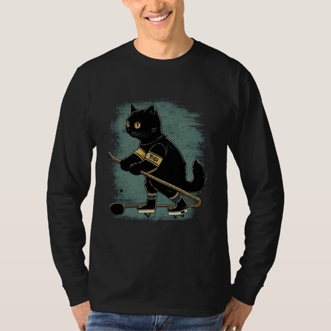 Black Cat Hockey Retro Graphic Tees Men Women Boys (Front)