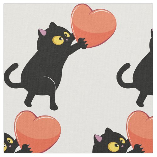 Black cat holding heart fabric