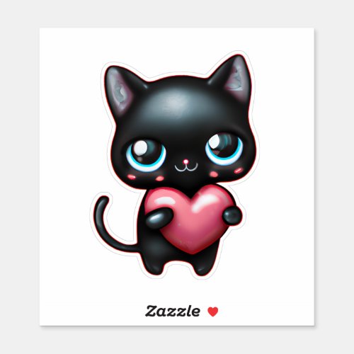 Black cat holding heart vinyl sticker