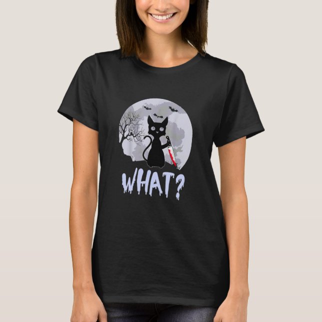 Black Cat Holding Knife What Cat Owner T-Shirt (Front)