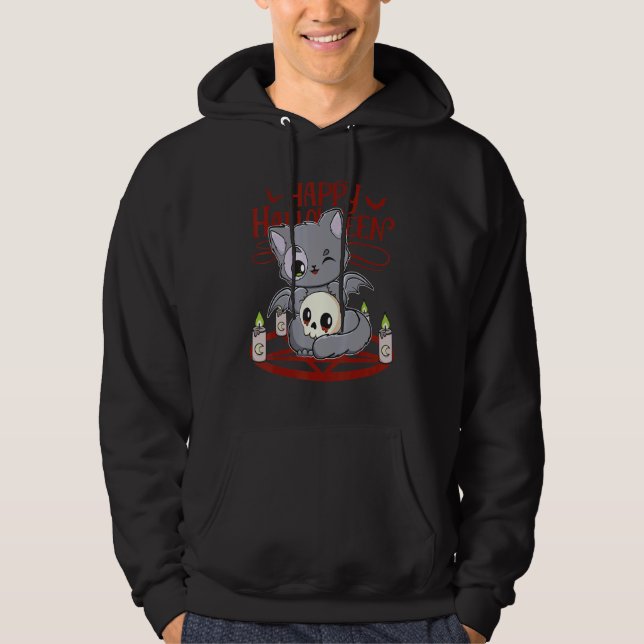 Black Cat Holding Magic Item For Witchcore Yandere Hoodie (Front)