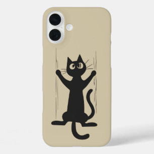 Black Cat Holding On iPhone 16 Plus Case