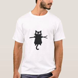 Black Cat Holding onto a Tree Branch - Funny Cat T-Shirt