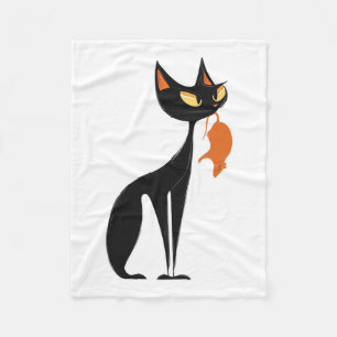 Black Cat Holding Orange Rat  Fleece Blanket