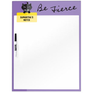 Black Cat Holding Personal Note Be Fierce Purple Dry Erase Board