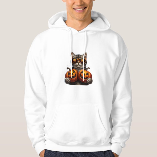 Black Cat Holding Pumpkin Halloween Cat Lovers Wom Hoodie (Front)