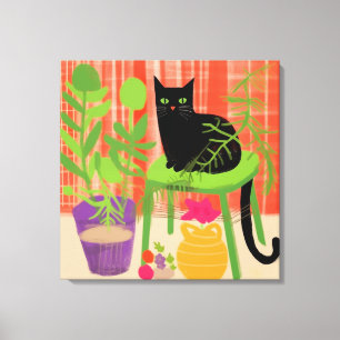 Black Cat Houseplants Canvas Print