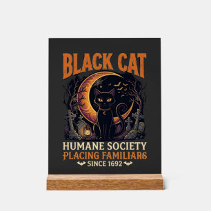 Black Cat Humane Society Halloween Crescent Moon L Acrylic Sign