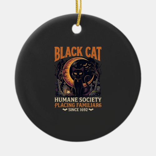 Black Cat Humane Society Halloween Crescent Moon L Ceramic Ornament