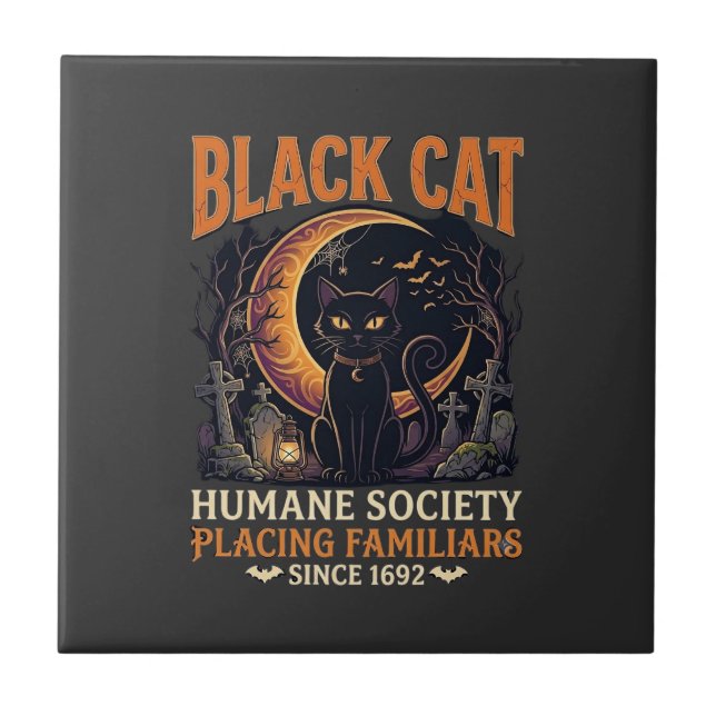 Black Cat Humane Society Halloween Crescent Moon L Ceramic Tile (Front)