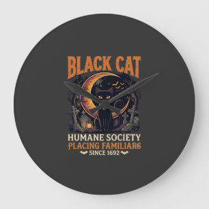 Black Cat Humane Society Halloween Crescent Moon L Large Clock
