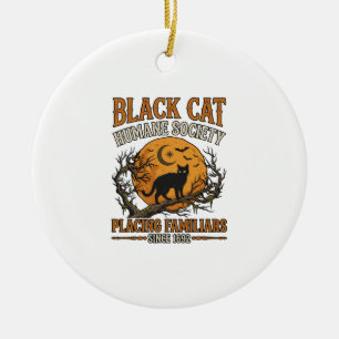 Black Cat Humane Society Halloween Full Moon Bats_ Ceramic Ornament