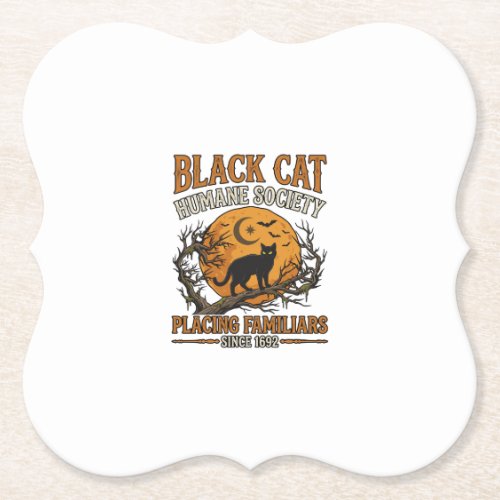 Black Cat Humane Society Halloween Full Moon Bats_ Paper Coaster