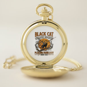 Black Cat Humane Society Halloween Full Moon Bats_ Pocket Watch