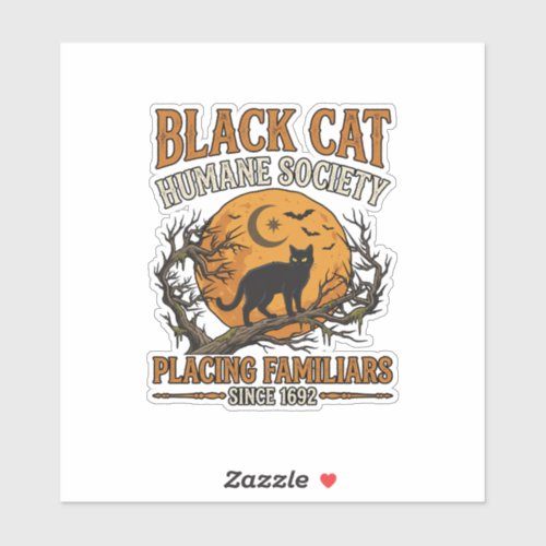 Black Cat Humane Society Halloween Full Moon Bats_ Sticker