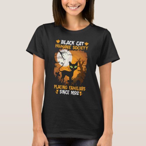 Black Cat Humane Society Plancing Familiars  Hallo T_Shirt