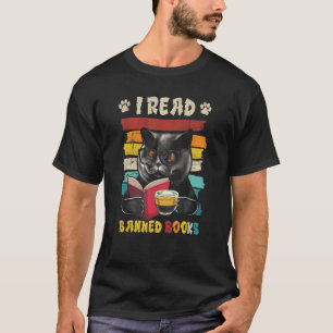 Black Cat I Read Banned Books Bookworms Reading Bo T-Shirt