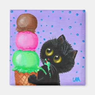 Black Cat Ice Cream Creationarts Magnet