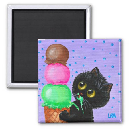 Black Cat Ice Cream Creationarts Magnet